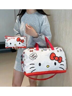 Hello Kitty 2‑Pc Foldable Travel Duffle Set Lightweight Large‑Capacity Handbag